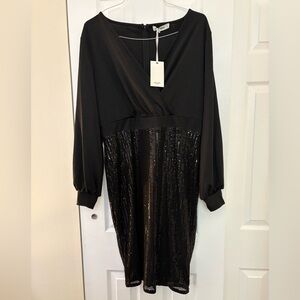 Grace Karin Black Long Sleeve Dress w/ Sequin Size XL